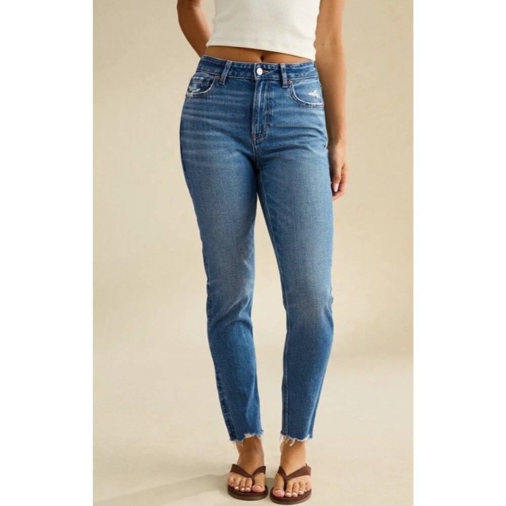 American Eagle Strigid Mom Jeans Women's Size 14 X-Long Deep Sea Blue High Waist
